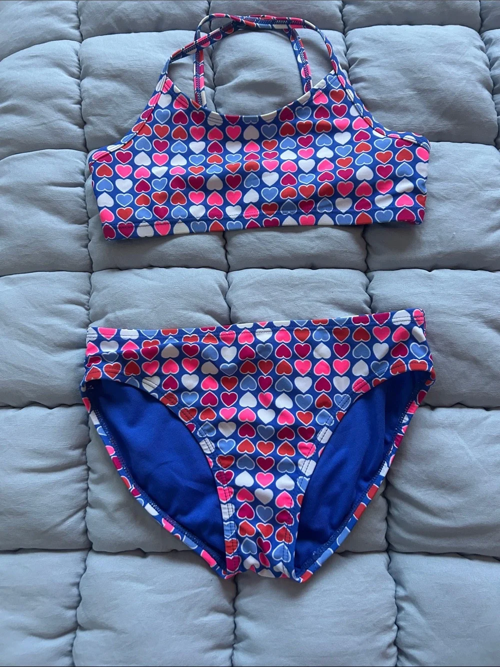 GAP Girls Blue Swim Bikini with Pink, Red & White Hearts